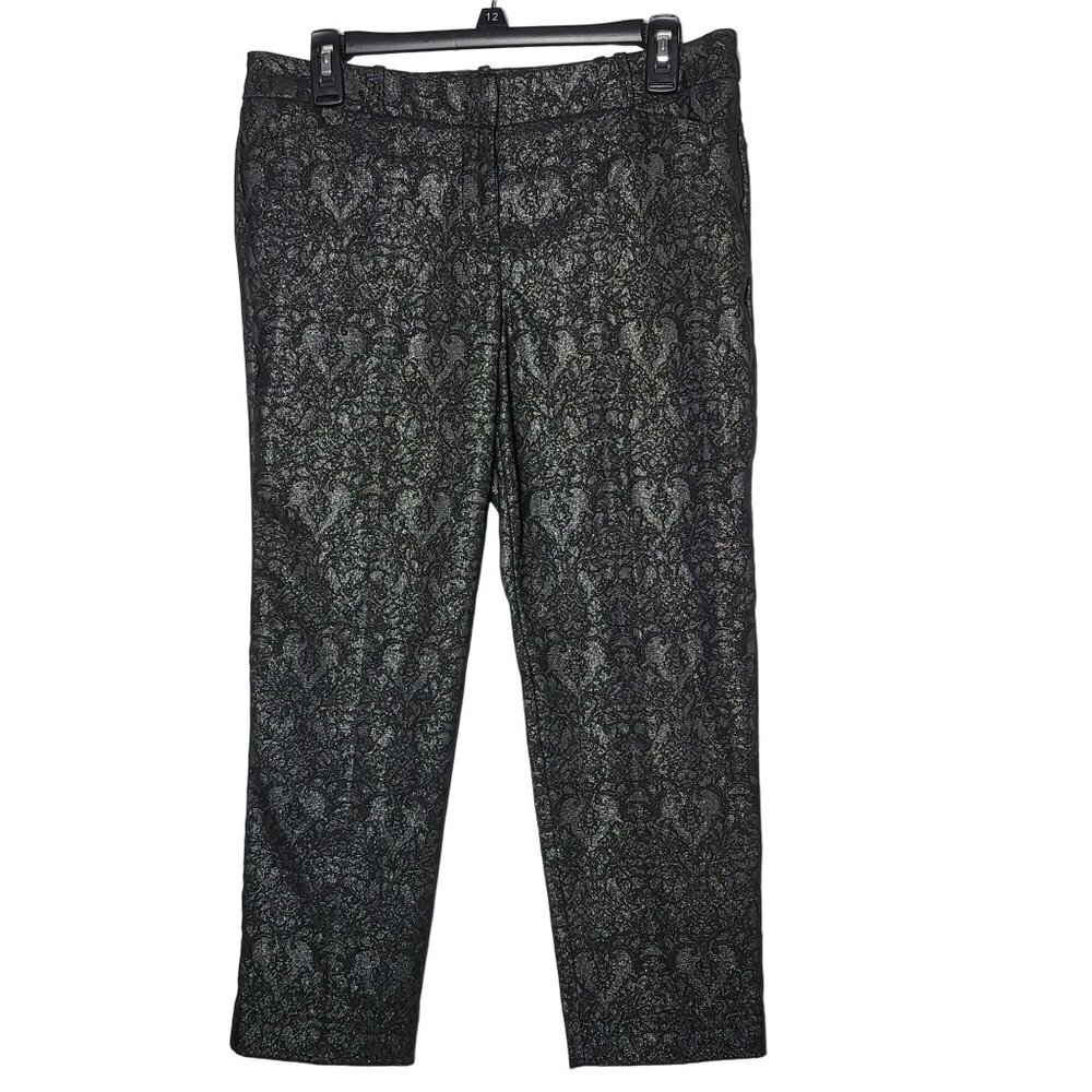 Worthington Women Black Metallic Damask Slim Ankle Pants 6P Petite Career Office